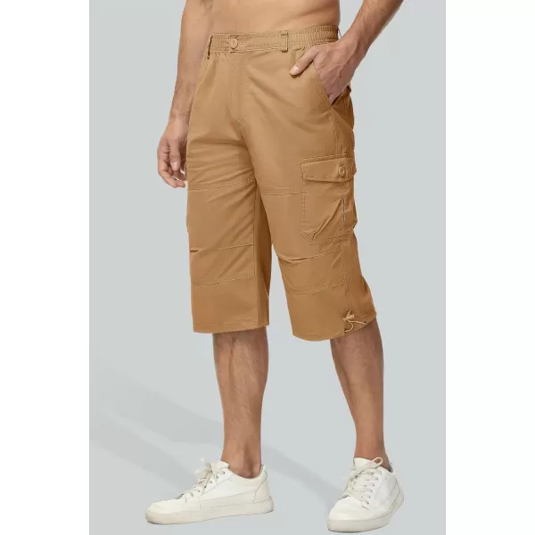 MAGCOMSEN Men's Capri Pants Twill Elastic Below Knee Cargo Shorts 3/4 Capri Long Shorts with 7 Pockets