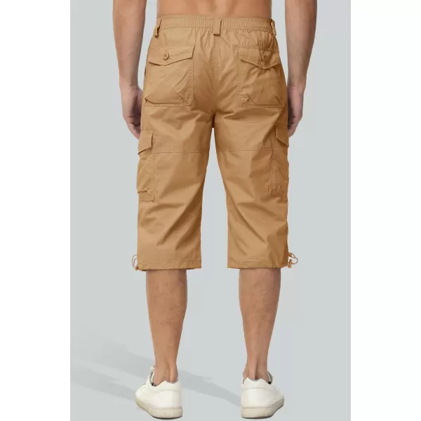 MAGCOMSEN Men's Capri Pants Twill Elastic Below Knee Cargo Shorts 3/4 Capri Long Shorts with 7 Pockets