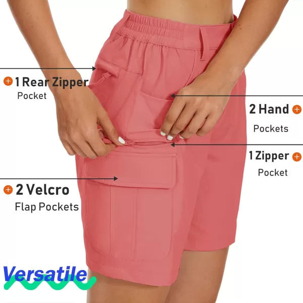MAGCOMSEN Women's 7" Golf Shorts 6 Pockets Quick Dry Hiking Cargo Shorts Lightweight Water Resistant Summer Outdoor Shorts