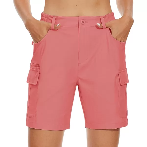 MAGCOMSEN Women's 7" Golf Shorts 6 Pockets Quick Dry Hiking Cargo Shorts Lightweight Water Resistant Summer Outdoor Shorts