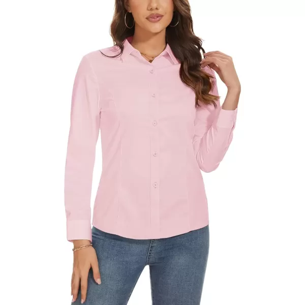 MAGCOMSEN Womens Basic Button Up Shirt Slim Fit Casual Blouse Formal Tops Long-Sleeve Work Wear Dress Shirt