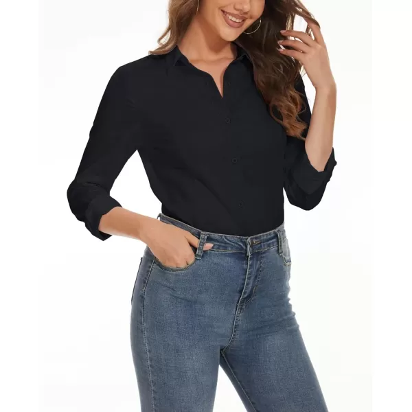 MAGCOMSEN Womens Basic Button Up Shirt Slim Fit Casual Blouse Formal Tops Long-Sleeve Work Wear Dress Shirt