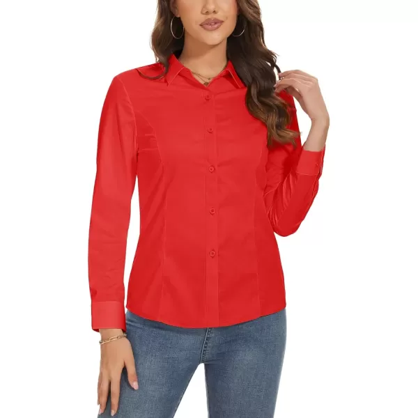 MAGCOMSEN Womens Basic Button Up Shirt Slim Fit Casual Blouse Formal Tops Long-Sleeve Work Wear Dress Shirt