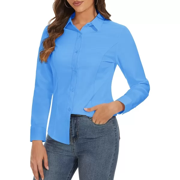 MAGCOMSEN Womens Basic Button Up Shirt Slim Fit Casual Blouse Formal Tops Long-Sleeve Work Wear Dress Shirt
