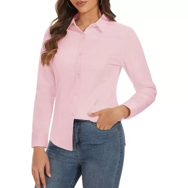 MAGCOMSEN Womens Basic Button Up Shirt Slim Fit Casual Blouse Formal Tops Long-Sleeve Work Wear Dress Shirt