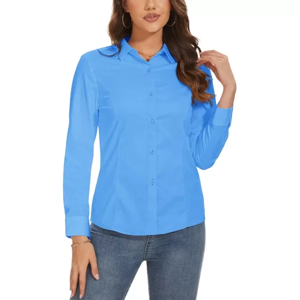 MAGCOMSEN Womens Basic Button Up Shirt Slim Fit Casual Blouse Formal Tops Long-Sleeve Work Wear Dress Shirt