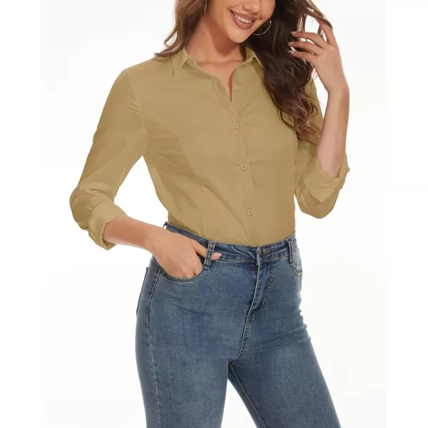 MAGCOMSEN Womens Basic Button Up Shirt Slim Fit Casual Blouse Formal Tops Long-Sleeve Work Wear Dress Shirt