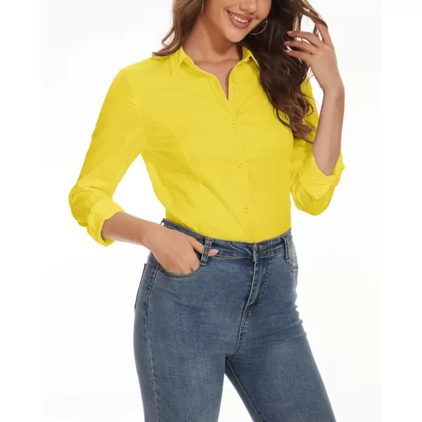 MAGCOMSEN Womens Basic Button Up Shirt Slim Fit Casual Blouse Formal Tops Long-Sleeve Work Wear Dress Shirt