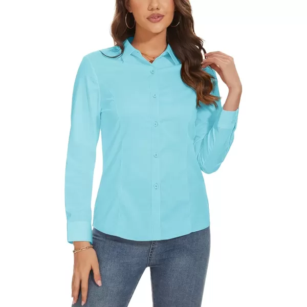 MAGCOMSEN Womens Basic Button Up Shirt Slim Fit Casual Blouse Formal Tops Long-Sleeve Work Wear Dress Shirt