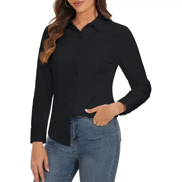 MAGCOMSEN Womens Basic Button Up Shirt Slim Fit Casual Blouse Formal Tops Long-Sleeve Work Wear Dress Shirt