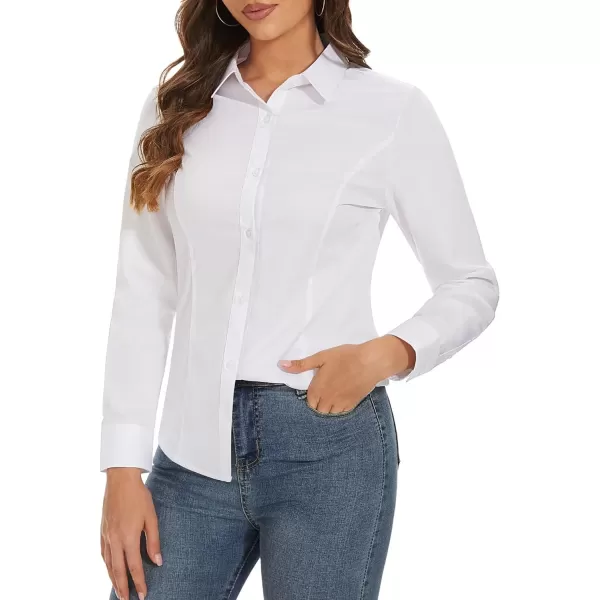 MAGCOMSEN Womens Basic Button Up Shirt Slim Fit Casual Blouse Formal Tops Long-Sleeve Work Wear Dress Shirt