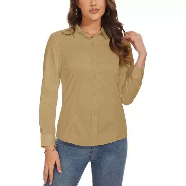 MAGCOMSEN Womens Basic Button Up Shirt Slim Fit Casual Blouse Formal Tops Long-Sleeve Work Wear Dress Shirt