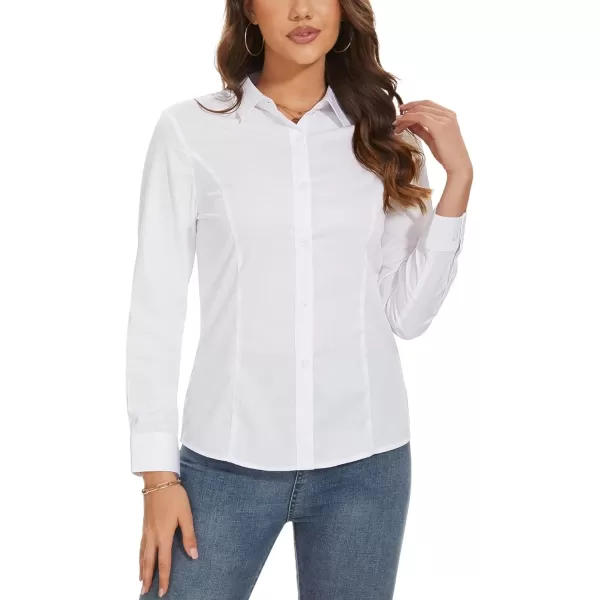 MAGCOMSEN Womens Basic Button Up Shirt Slim Fit Casual Blouse Formal Tops Long-Sleeve Work Wear Dress Shirt