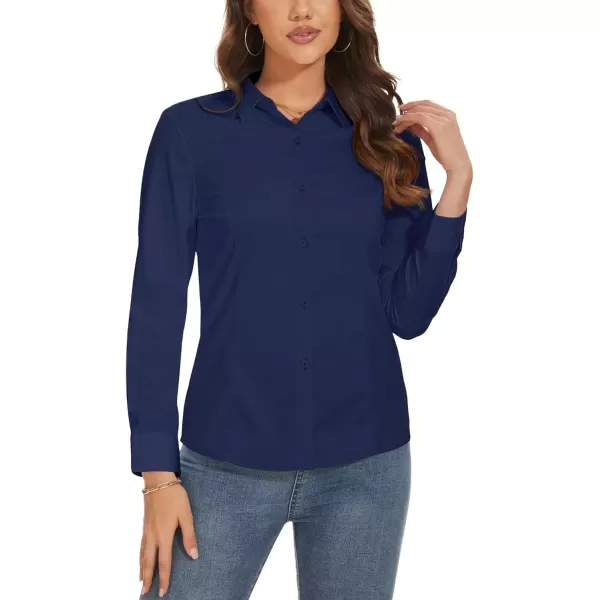 MAGCOMSEN Womens Basic Button Up Shirt Slim Fit Casual Blouse Formal Tops Long-Sleeve Work Wear Dress Shirt