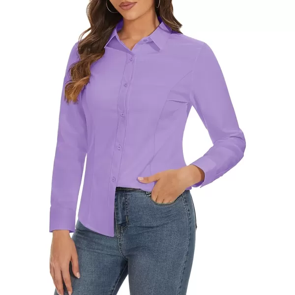 MAGCOMSEN Womens Basic Button Up Shirt Slim Fit Casual Blouse Formal Tops Long-Sleeve Work Wear Dress Shirt
