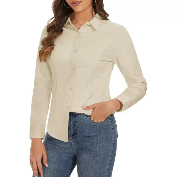 MAGCOMSEN Womens Basic Button Up Shirt Slim Fit Casual Blouse Formal Tops Long-Sleeve Work Wear Dress Shirt