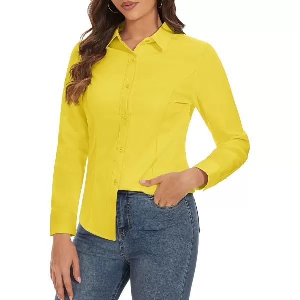 MAGCOMSEN Womens Basic Button Up Shirt Slim Fit Casual Blouse Formal Tops Long-Sleeve Work Wear Dress Shirt
