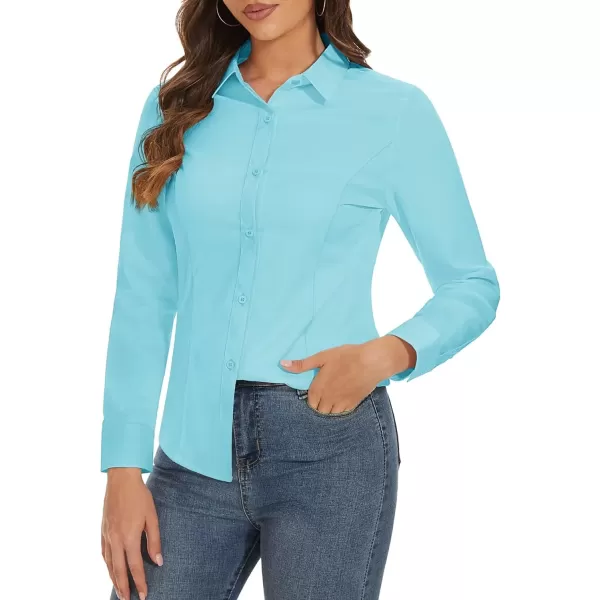 MAGCOMSEN Womens Basic Button Up Shirt Slim Fit Casual Blouse Formal Tops Long-Sleeve Work Wear Dress Shirt