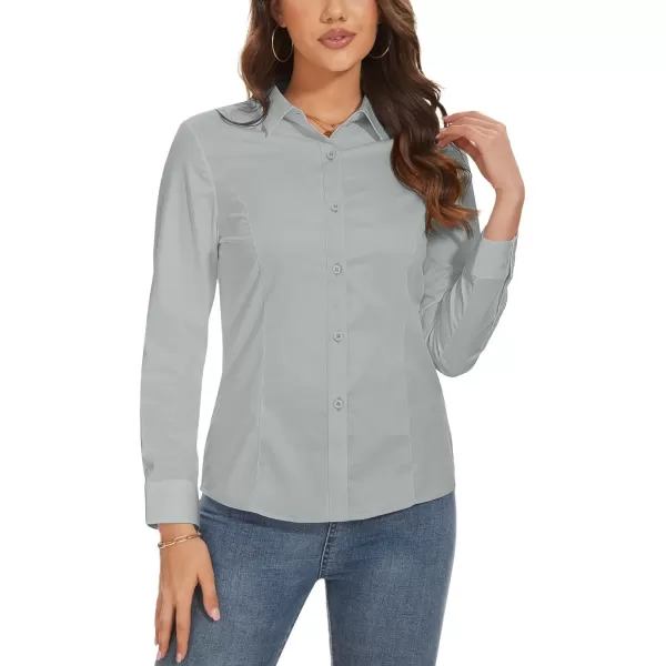 MAGCOMSEN Womens Basic Button Up Shirt Slim Fit Casual Blouse Formal Tops Long-Sleeve Work Wear Dress Shirt