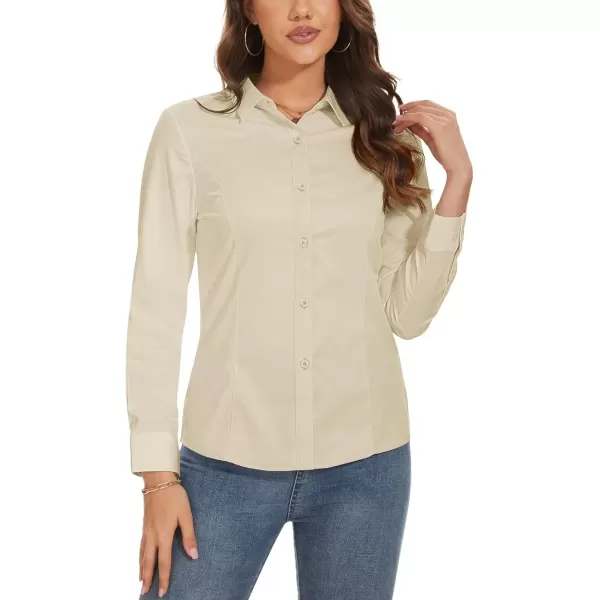 MAGCOMSEN Womens Basic Button Up Shirt Slim Fit Casual Blouse Formal Tops Long-Sleeve Work Wear Dress Shirt
