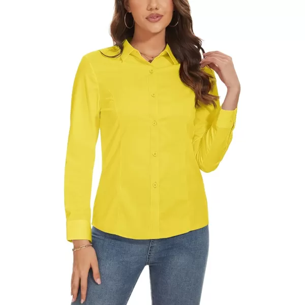 MAGCOMSEN Womens Basic Button Up Shirt Slim Fit Casual Blouse Formal Tops Long-Sleeve Work Wear Dress Shirt