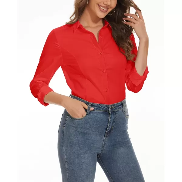 MAGCOMSEN Womens Basic Button Up Shirt Slim Fit Casual Blouse Formal Tops Long-Sleeve Work Wear Dress Shirt