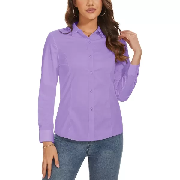 MAGCOMSEN Womens Basic Button Up Shirt Slim Fit Casual Blouse Formal Tops Long-Sleeve Work Wear Dress Shirt