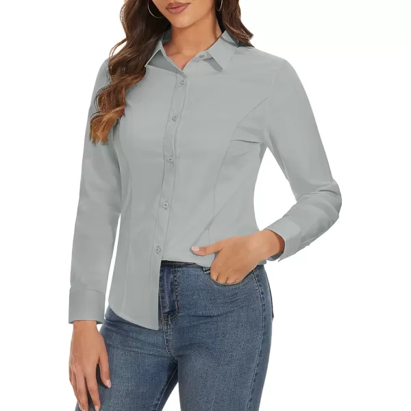 MAGCOMSEN Womens Basic Button Up Shirt Slim Fit Casual Blouse Formal Tops Long-Sleeve Work Wear Dress Shirt