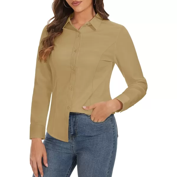 MAGCOMSEN Womens Basic Button Up Shirt Slim Fit Casual Blouse Formal Tops Long-Sleeve Work Wear Dress Shirt
