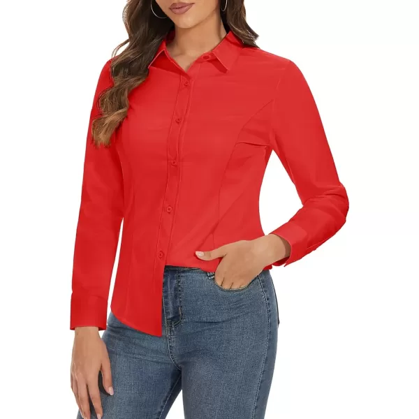 MAGCOMSEN Womens Basic Button Up Shirt Slim Fit Casual Blouse Formal Tops Long-Sleeve Work Wear Dress Shirt
