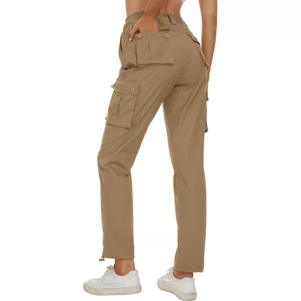 MAGCOMSEN Womens Cargo Pants 6 Pockets Cotton Work Pants Casual Stylish Elastic Waistband Military Trousers