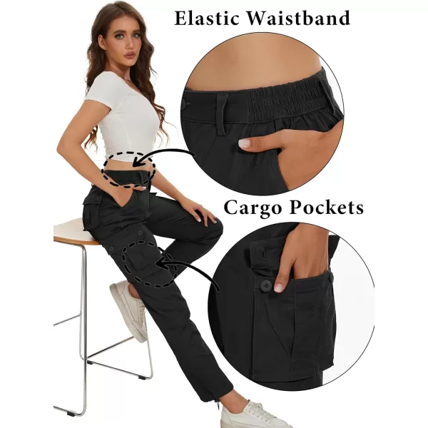 MAGCOMSEN Womens Cargo Pants 6 Pockets Cotton Work Pants Casual Stylish Elastic Waistband Military Trousers