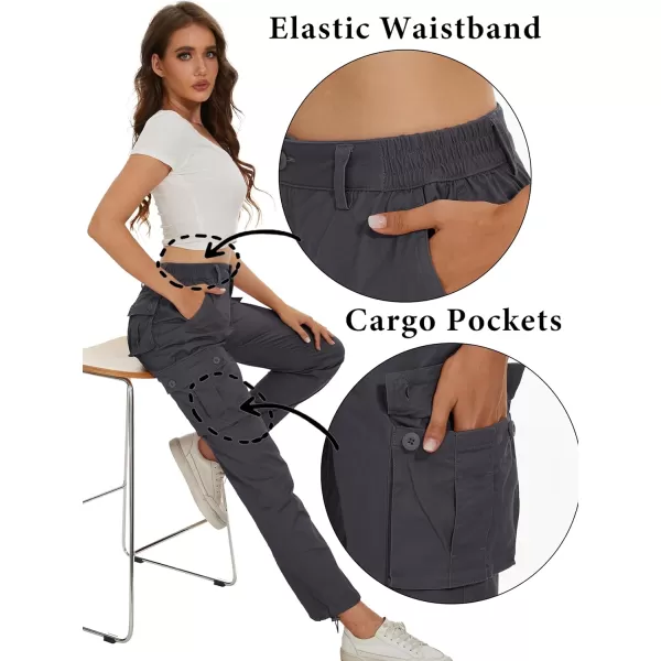 MAGCOMSEN Womens Cargo Pants 6 Pockets Cotton Work Pants Casual Stylish Elastic Waistband Military Trousers