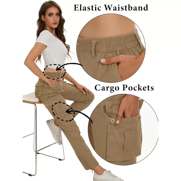 MAGCOMSEN Womens Cargo Pants 6 Pockets Cotton Work Pants Casual Stylish Elastic Waistband Military Trousers