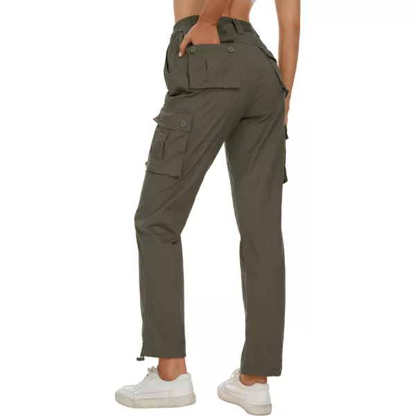 MAGCOMSEN Womens Cargo Pants 6 Pockets Cotton Work Pants Casual Stylish Elastic Waistband Military Trousers
