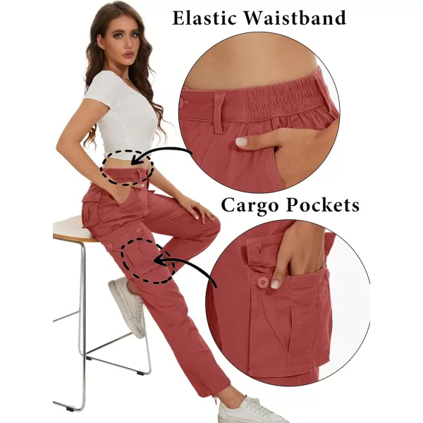 MAGCOMSEN Womens Cargo Pants 6 Pockets Cotton Work Pants Casual Stylish Elastic Waistband Military Trousers