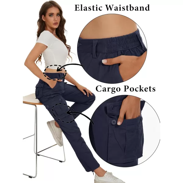 MAGCOMSEN Womens Cargo Pants 6 Pockets Cotton Work Pants Casual Stylish Elastic Waistband Military Trousers
