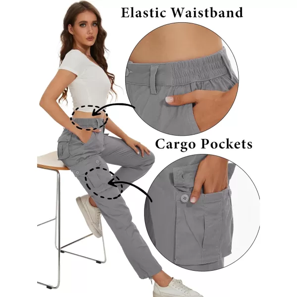 MAGCOMSEN Womens Cargo Pants 6 Pockets Cotton Work Pants Casual Stylish Elastic Waistband Military Trousers