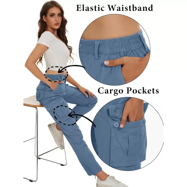 MAGCOMSEN Womens Cargo Pants 6 Pockets Cotton Work Pants Casual Stylish Elastic Waistband Military Trousers