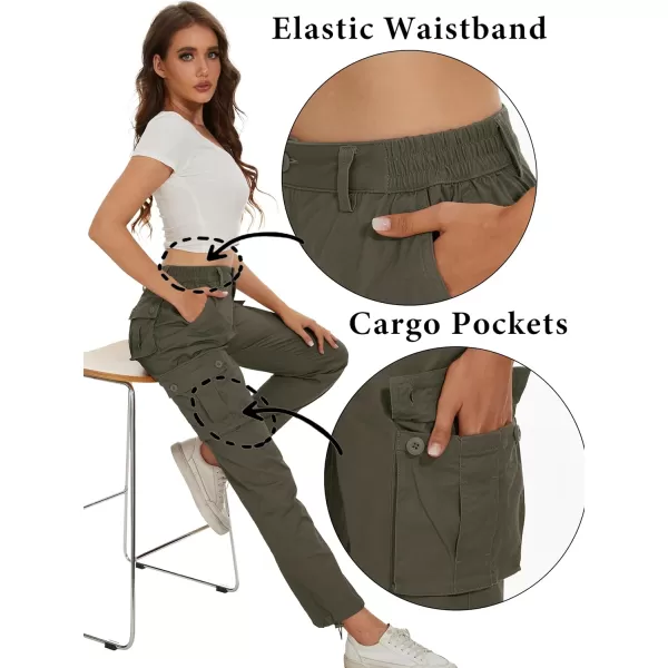MAGCOMSEN Womens Cargo Pants 6 Pockets Cotton Work Pants Casual Stylish Elastic Waistband Military Trousers