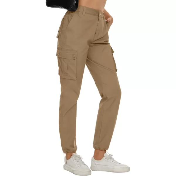 MAGCOMSEN Womens Cargo Pants 6 Pockets Cotton Work Pants Casual Stylish Elastic Waistband Military Trousers