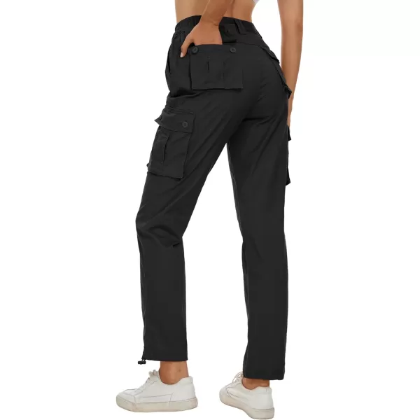 MAGCOMSEN Womens Cargo Pants 6 Pockets Cotton Work Pants Casual Stylish Elastic Waistband Military Trousers