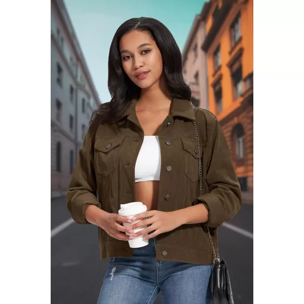 MAGCOMSEN Women's Casual Corduroy Jackets Soft Warm Button Down Shacket Jacket Long Sleeve Fall Outerwear with Pockets