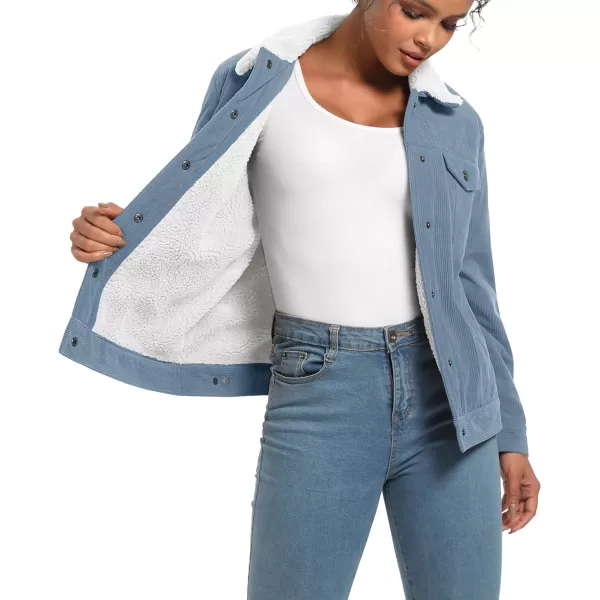 MAGCOMSEN Women's Corduroy Jacket Sherpa Fleece Lined Coat Button Up Warm Casual Heavyweight Trucker Jacket with Pockets