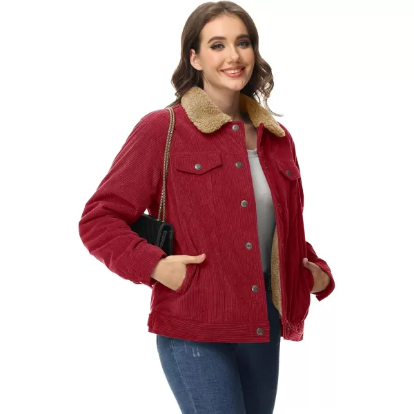 MAGCOMSEN Women's Corduroy Jacket Sherpa Fleece Lined Coat Button Up Warm Casual Heavyweight Trucker Jacket with Pockets