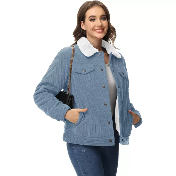 MAGCOMSEN Women's Corduroy Jacket Sherpa Fleece Lined Coat Button Up Warm Casual Heavyweight Trucker Jacket with Pockets