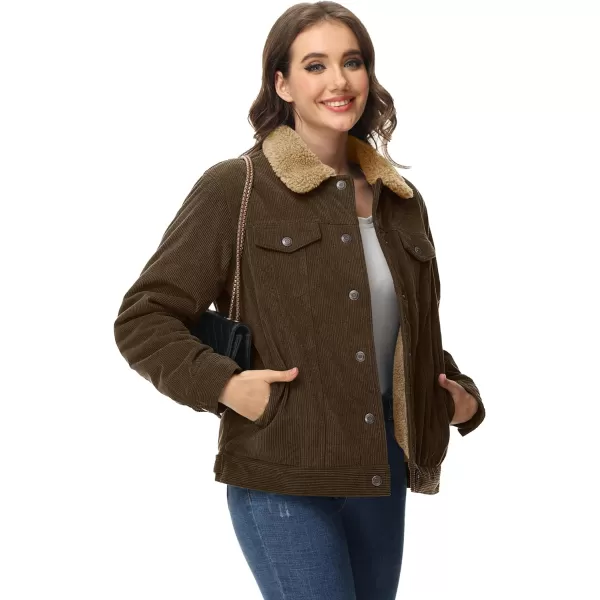 MAGCOMSEN Women's Corduroy Jacket Sherpa Fleece Lined Coat Button Up Warm Casual Heavyweight Trucker Jacket with Pockets