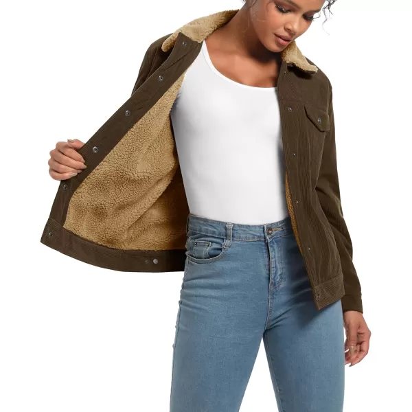 MAGCOMSEN Women's Corduroy Jacket Sherpa Fleece Lined Coat Button Up Warm Casual Heavyweight Trucker Jacket with Pockets