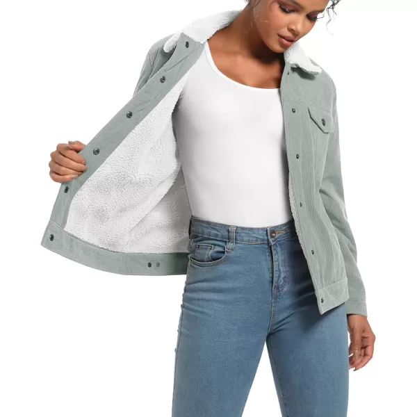 MAGCOMSEN Women's Corduroy Jacket Sherpa Fleece Lined Coat Button Up Warm Casual Heavyweight Trucker Jacket with Pockets