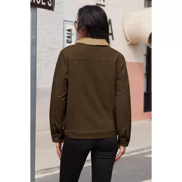 MAGCOMSEN Women's Corduroy Jacket Sherpa Fleece Lined Coat Button Up Warm Casual Heavyweight Trucker Jacket with Pockets